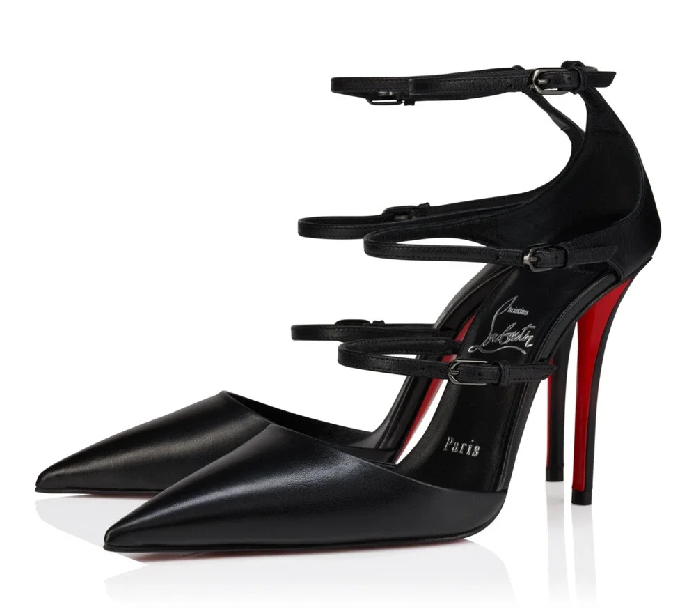 Christian Louboutin Milena 100 Black Kid Leather Ankle Strap Heel Pump 39.5
